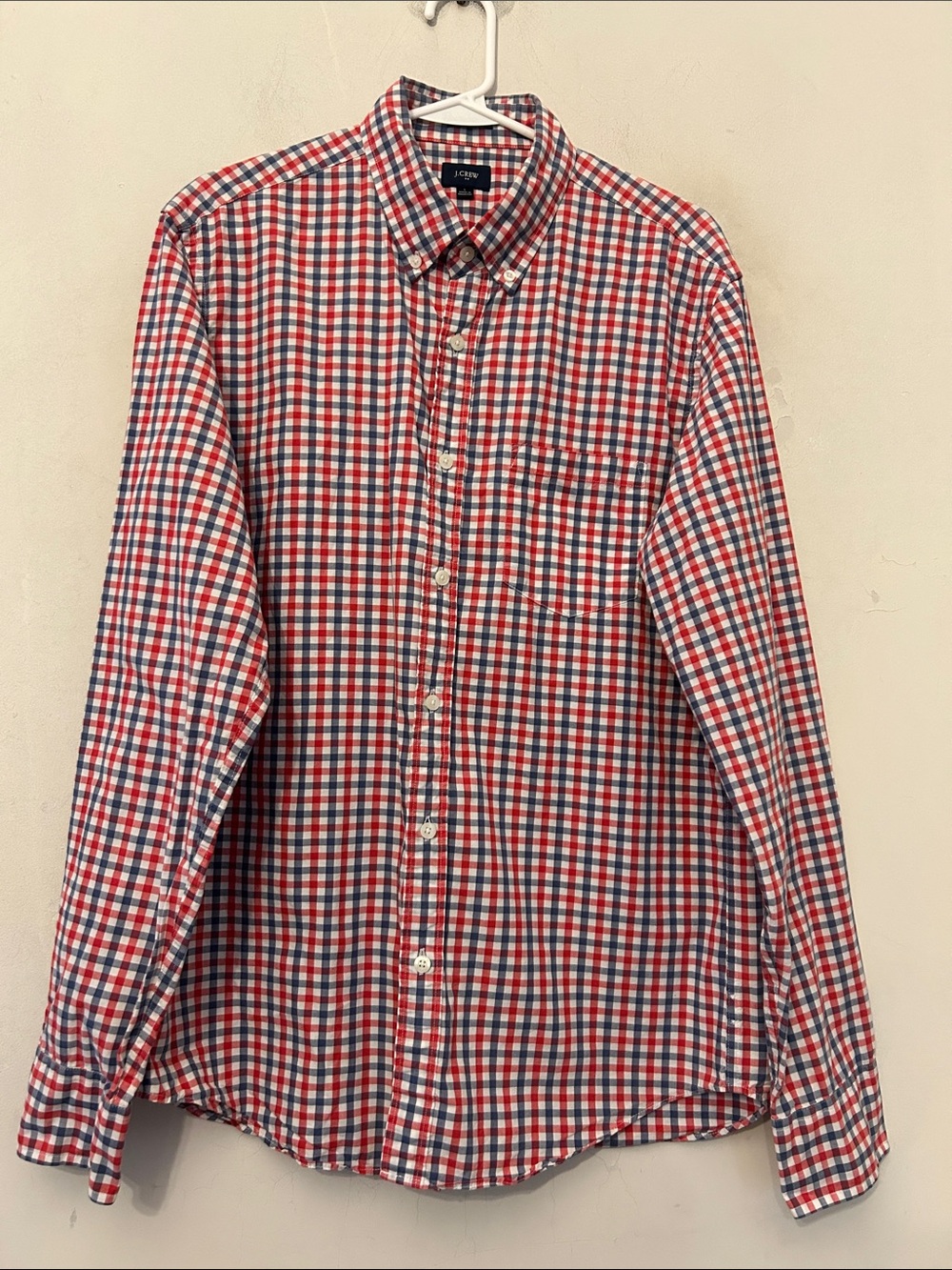 J. Crew Men's Red, Blue & White Gingham Button-Down Shirt Slim fit Size L EUC